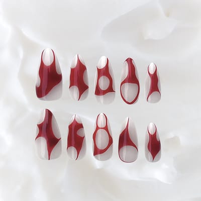 GimmeClawz Press On Nails - Fake nails - Handgemaakte Press-On Nagels - 24 Plakstickers, Rood Patroon Almond Nagels - Blood Moon - Maat XS