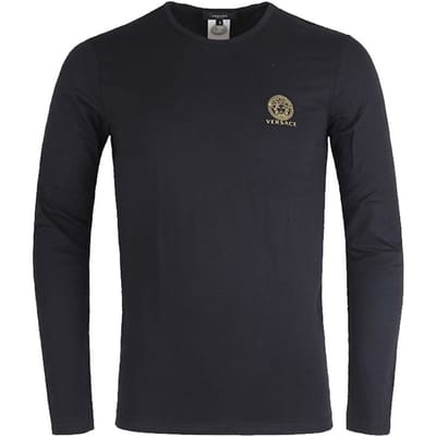 T-shirt à manches longues ajusté et uni à col rond pour homme Versace Hauts Noir AUU01007-A232741-A1008 XL