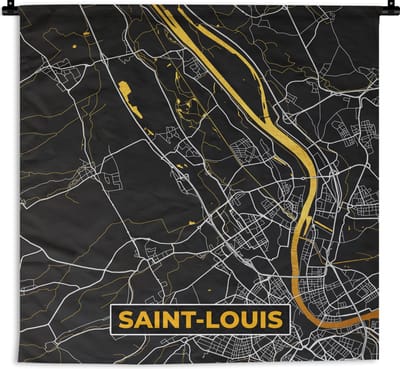 Wandkleed - Wanddoek - Plattegrond – Saint-Louis – Stadskaart – Kaart – Frankrijk - 180x180 cm - Wandtapijt