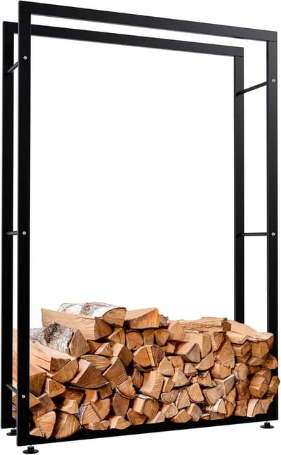 Brandhoutrek - Haardhoutrek - Hout Opslag - Verstelbare Poten - 25x100x150 cm - Zwart