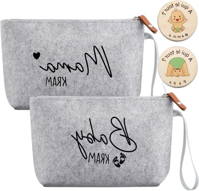 Felt Makeup Tas Set voor Moeders en Baby's met Herinneringshouten Patches, Cadeau voor Verwachte Moeders, Baby Shower en Nieuwe Moeders