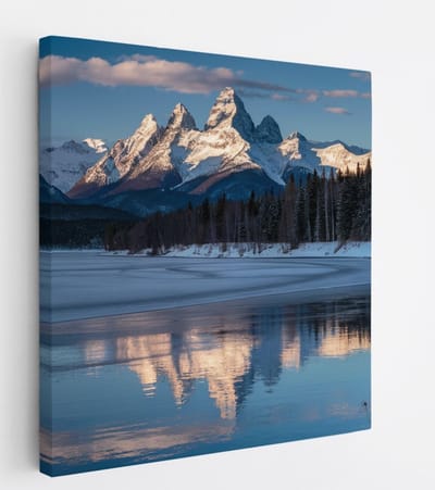 Saammp Canvas Schilderij - Landschap - Winter - Natuur - 20x20 - Foto op canvas - Wanddecoratie - Muurdecoratie Woonkamer - Slaapkamer decoratie - Canvas Print