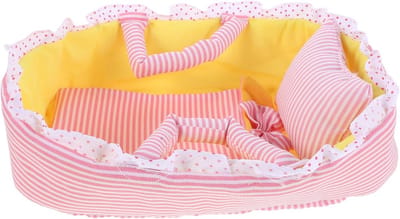Draagzak Poppenmand - Poppenwiegje Speelgoed - Poppenhuis Meubilair - Zachte Stoffen Wieg - 40 x 31 x 10 cm - Roze