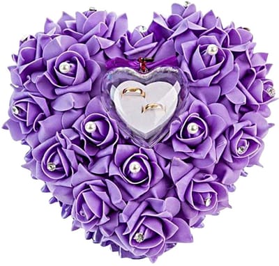 Dailygoody - Romantische Roos Bruiloft Ringkussen - Elegant Satijn - Paars - Trouwring Kussen - Perfect voor Bruiloften - Unieke Decoratie