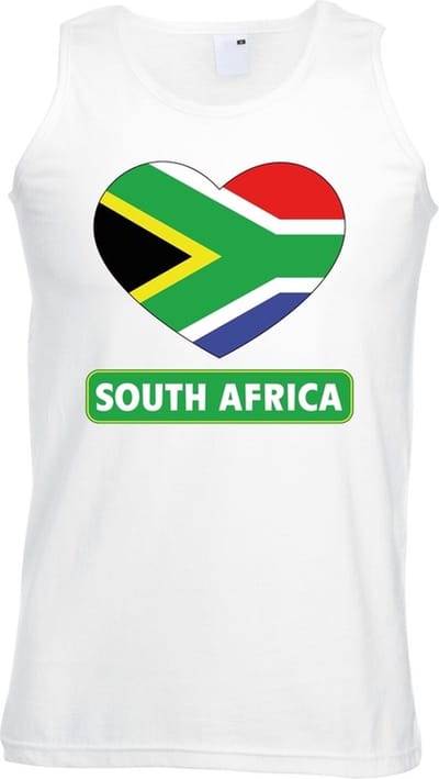 Zuid Afrika singlet shirt/ tanktop met Zuid Afrikaanse vlag in hart wit heren S