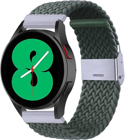 By Qubix - Braided nylon bandje 20mm - Donkergroen - Geschikt voor Samsung Galaxy Watch 7 (40 & 44mm) - Galaxy Watch FE - Galaxy Watch 6 - Galaxy Watch 6 Pro - Galaxy Watch 5 - 5 Pro - Galaxy Watch 4 - 4 Classic - Active 2 - Watch 3 (41mm)
