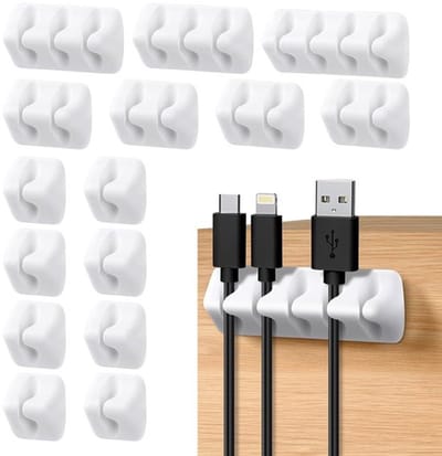 16-delige Kabelclip Organizer Set, Zelfklevende Kabelbeheerders voor Thuis en Kantoor, Ideaal voor Oplaadkabels, Muiskabels en Voedingskabels