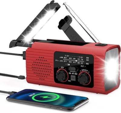 Noodradio - Weerradio Crank - Veiligheid Buiten - Drievoudige Oplaadopties - 2000 mAh - Rood