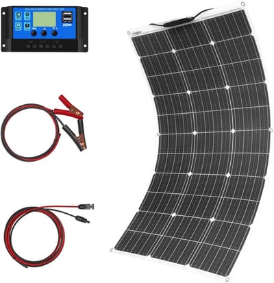 Flexibel Zonnepaneel Systeem - Draagbare Zonne-energie Kit - Off-grid Energie Opwekken - Waterdicht en UV-bestendig - 100W 97x53cm - Zwart