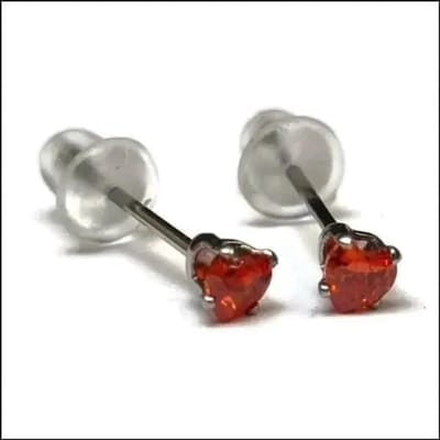 Aramat Jewels | Oorbellen | Stalen Hartjes Oorstekers Zirkonia – Diverse Kleuren & Maten 316L RVS | Zilverkleur / 3 mm / Rood | | | Staal | Kinderen, Volwassenen | Verkleurd niet