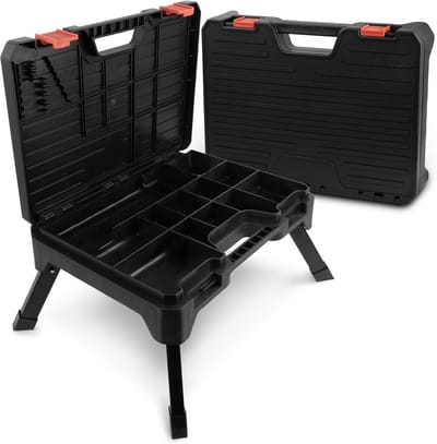 siwitec multifunctionele opvouwbare trap met opbergbox, draagvermogen tot 150 kg, 2 in 1 draagbare opvouwbare kruk inclusief lege gereedschapskoffer, opvouwbare trap, opvouwbare trap, opvouwbare kruk
