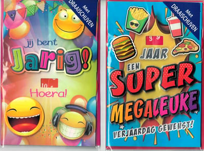 Wenskaart - set van 2 - draaischijf - draaischijf leeftijd - draaischijf kind - verjaardag kind - gefeliciteerd kind - hartelijk gefeliciteerd kind