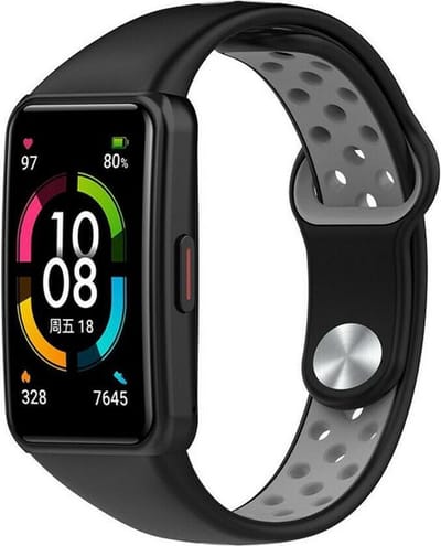 Siliconen Smartwatch bandje - Geschikt voor Huawei Band 6 sport bandje - zwart/grijs - Strap-it Horlogeband / Polsband / Armband