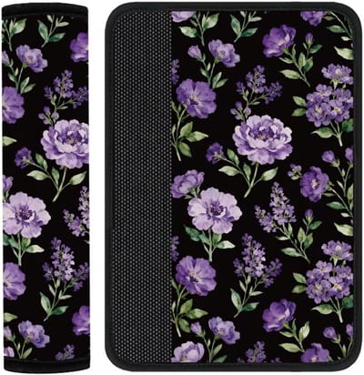 Veiligheidsgordelhoes - Riemkussen - Comfortabel Reizen - Luxe Bloemenpatroon - 2 x 11 cm - Paars