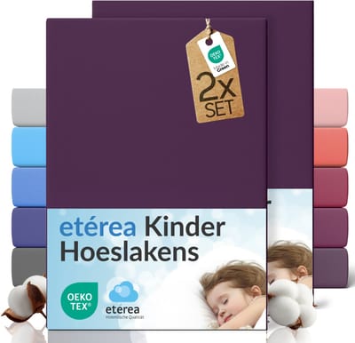 etérea Jersey hoeslaken kinderen 2-pack 80x160-80x180 cm (hoek 20 cm) 100% katoen - Pruim