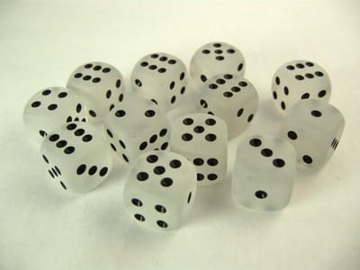 Chessex Frosted Clear/black D6 16mm Dobbelsteen Set (12 stuks)