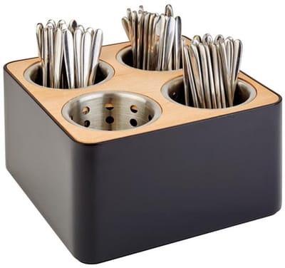 APS Bestekbak - 4-vaks bestekhouder met 4 RVS kokers - zwart/bruin - 27 x 27 x 15 cm