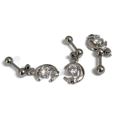 Aramat Jewels | Piercings | Zilveren Maan Zirkonia Helix Oorknopje | | | |6mm | Staal | Volwassenen | Verkleurd niet