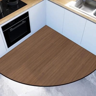 Imitatie Houtnerf Keukentapijt Waaiervormig Antislip Kleed Bruin Vuilafstotende PVC Vloermat Kunst Waterabsorberende Voermatten 80x80cm