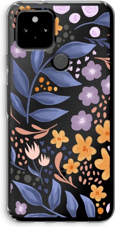 Case Company® - Hoesje geschikt voor Google Pixel 5 hoesje - Flowers with blue leaves - Soft Cover Telefoonhoesje - Bescherming aan alle Kanten en Schermrand
