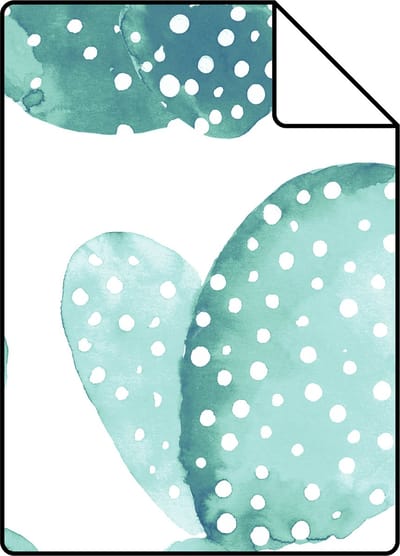 Proefstaal ESTAhome behang aquarel geschilderde cactussen vergrijsd turquoise - 26.5 x 21 cm - 138901-S