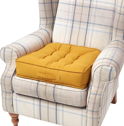 Homescapes - Fauteuilkussen met katoenen hoes - Zitkussen - Mosterdgeel - 50x50 cm
