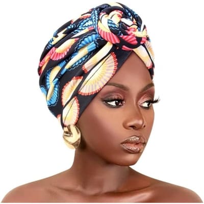 Afrikaanse Print Hijab Caps Geplooide Wikkel Islamitische Hoofdband Zacht Comfortabel Geknoopte Stijl Twist Knoop Tulband Hoed Alles Passend Decor black
