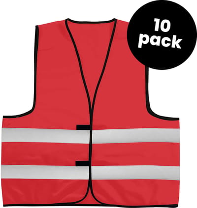 10-pack rode veiligheidshesjes - Veiligheidsvesten rood - Veiligheidshesjes volwassenen - Hesjes evenementen - Hesjesfabriek
