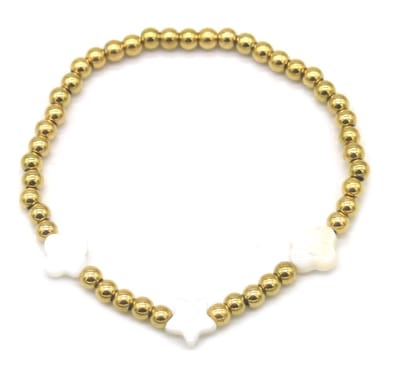 Armband - Elastisch - RVS - Goudkleurig - Ster Steen - Wit