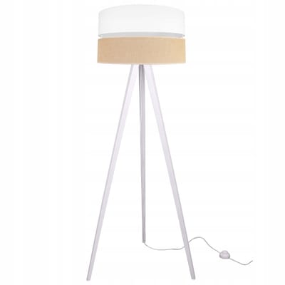 Light-Home JUTA 2450/45 - Vloerlamp - Tripod - Hout - Stoffen Lampenkap - Wit