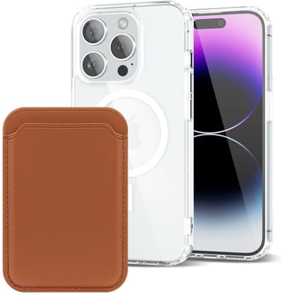 Shockproof Anti Shock Back Cover Hoesje Compatibel met MagSafe Geschikt voor: Apple iPhone 14 Pro met Magnetische Pasjeshouder - Bruin