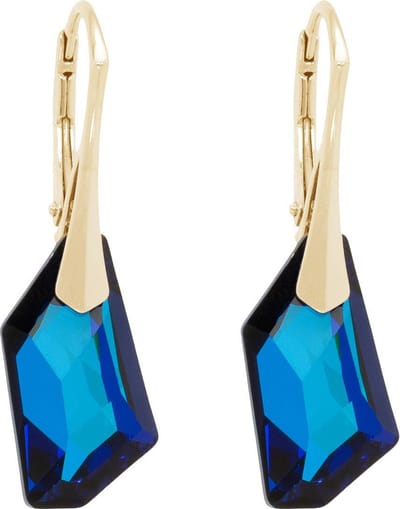 DBD - Goud Vergulde Zilveren Oorbellen - Swarovski Kristal Elements - Asymmetrische - Bermuda Blauw - 18MM - Anti Allergisch