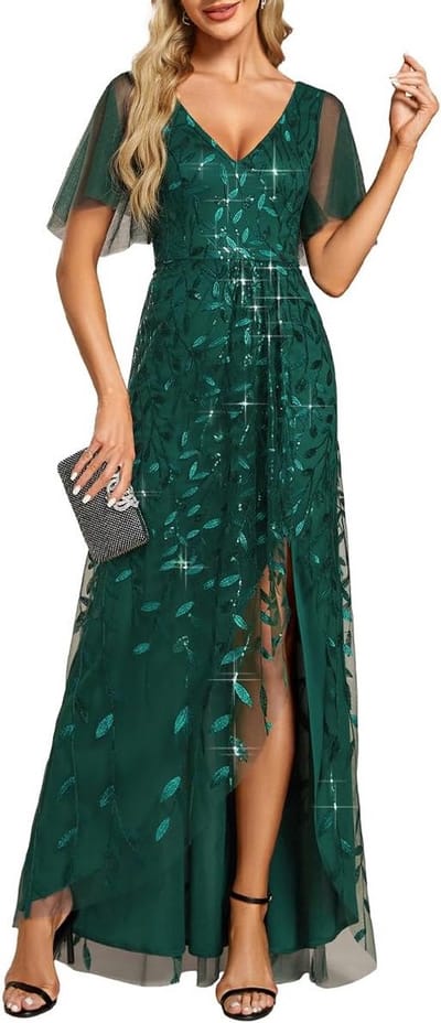 Elegante Asymmetrische Galajurk met Pailletten en V-hals voor Dames