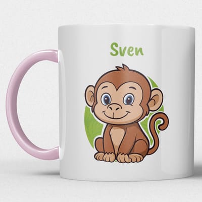 kindermok\kinderbeker | gepersonaliseerd met naam | met aap | roze | Schattige illustraties