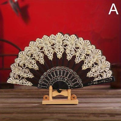 Vintage Vouwventilator Chinese Stijl Dansuitvoering Handventilators Plastic Ventilator Kunst Ambacht Cadeau Bruiloft Feest Woondecoratie zwart