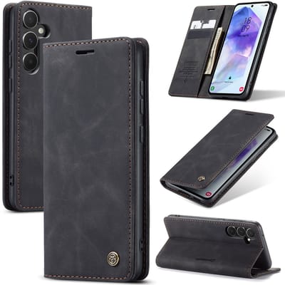 Casemania Hoesje Geschikt voor Samsung Galaxy A27 - Charcoal Gray - Dunne Portemonnee Book Case - Slim Wallet Case met Pasjeshouder