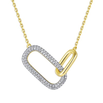9NB-1672 – Zilveren ketting met hanger - Grote met kleine schakel – Met zirkonia – Goudkleurig – 925 zilver – 40+5 cm