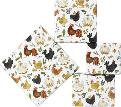 Boerderij Dier Geschenkpapier voor Kinderen - Jongens - Meisjes - Boerderij Vrienden - Haan - Kippen - Kuutjes - Verjaardag - Babyshower - 4 Vellen Vouwpapier