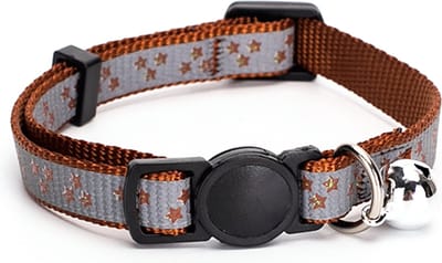 Nobleza Kattenhalsband Reflecterend - Met Veiligheidssluiting en Belletje - Verstelbaar 20-30 cm - Sterren - Bruin