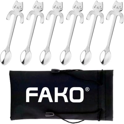 6x Theelepel / Koffielepel Hangende Kat - Zilver - 6 Stuks
