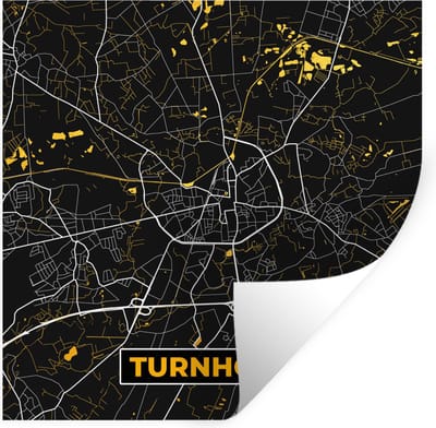 Muurstickers - Sticker Folie - Kaart - Turnhout - Plattegrond - Gold - Stadskaart - 100x100 cm - Plakfolie - Muurstickers Kinderkamer - Zelfklevend Behang XXL - Zelfklevend behangpapier - Stickerfolie