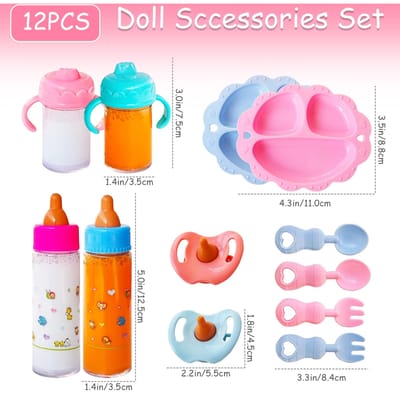 Baby Doll Accessoires Voeding & Verzorging Set Set met Flesje Tuitbeker Speen Dinerbord Doe-het-zelf Spel voor Kinderen Peuters Meisjes pink