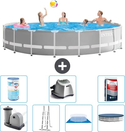 Intex Rond Prism Frame Zwembad - 548 x 122 cm - Grijs - Inclusief Pomp - Ladder - Grondzeil - Afdekzeil Filter - Zoutwatersysteem - Zwembadzout