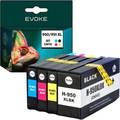 Evoke Compatibele Inkt voor Hp 950XL 951XL Hp950 Hp951 C2P43Ae Cn045Ae Cn046Ae Cn047Ae Cn048Ae 4X Cmyk: Zwart, Cyaan, Magenta, Geel 164 ml 10880 Pagina's Officejet Pro 251Dw 276Dw 8100 8600 8600 Plus