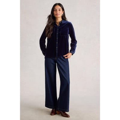 White Stuff Sophie Velvet Shirt Dark Navy Taglia: 8 | Maglie a manica lunga Outlet | Donna | Blu