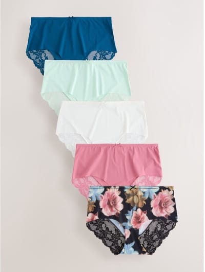 Next - Dames - Set van 5 No VPL midi-slips met kant aan achterzijde - Zwart
