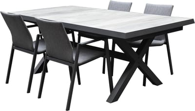 Nancy New Delhi dining tuinset uitschuifbaar 204-264x103xH74,5 cm 5 delig aluminium