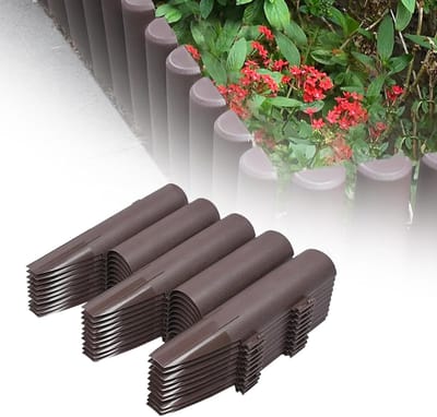 Tuinrand Houtlook - Perkrand Kunststof - Bloembed Afscheiden - Flexibel Weerbestendig - 28x24cm 40 Stuks - Bruin