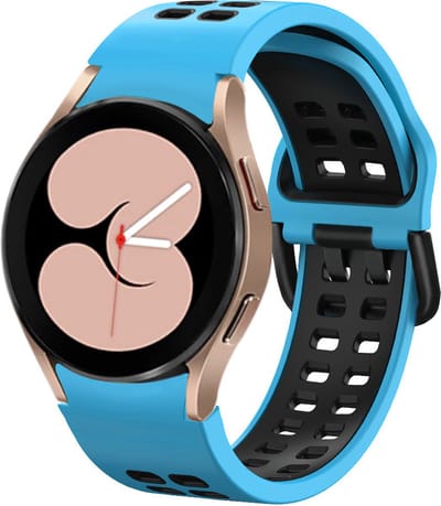 Strap-it Smartwatch bandje - sport square bandje perfect fit geschikt voor Samsung Galaxy Watch 4 / Galaxy Watch 4 Classic / Watch FE / Galaxy Watch 5 / Watch 5 Pro / Galaxy Watch 6 (Classic) / Galaxy Watch 7 (40 & 44mm) - lichtblauw/zwart