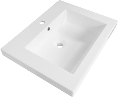 Brauer Solar Medium Wastafel - 60 cm - met 1 Spoelbak en 0 Kraangaten - Mineraalmarmer Zijdeglans Wit